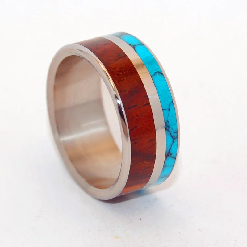 Rings featuring hematite for dark gemstone finger glow -Love And Beyond | Men's Turquoise, Wood & Titanium Wedding Ring