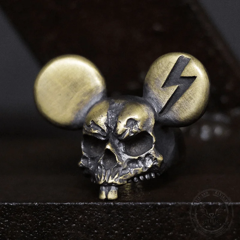 Slim rings for stackable finger fashion combinations -Mickey Brass Skull Ring