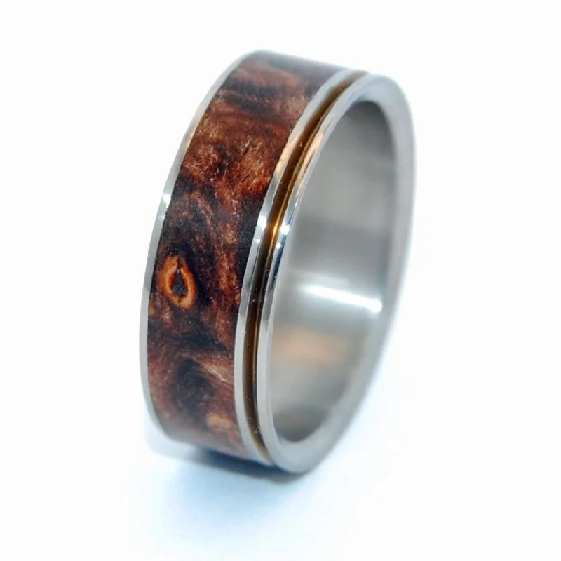 Open rings with airy bands for finger style -Miracles Happen Single Pinstripe | Men's Wood & Titanium Wedding Ring