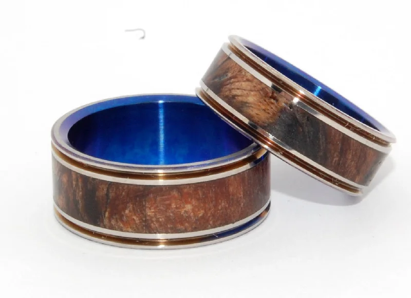 Rings with emerald stones for lush green radiance -Miracles Happen Twice | Dark Maple Wood & Titanium - Unique Wedding Ring Set