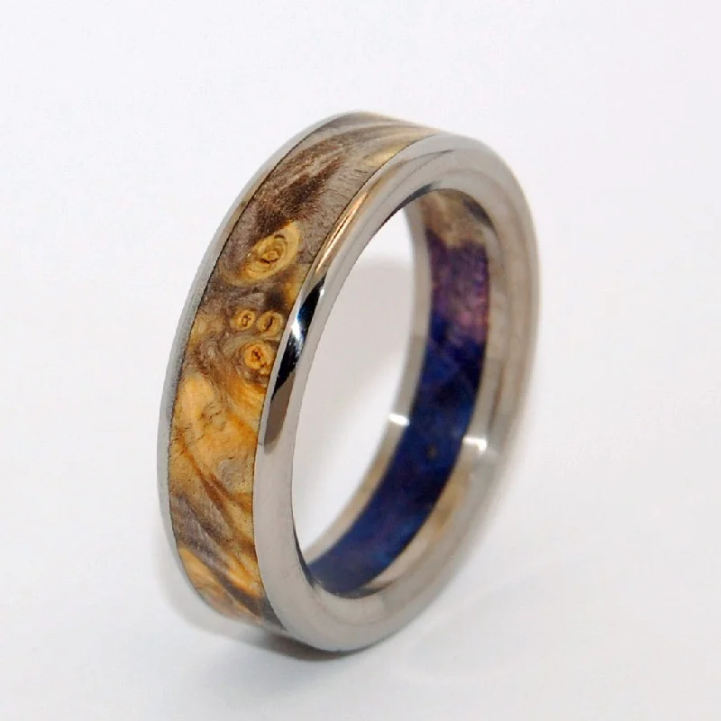 Colorful rings with multicolor stones for finger vibrancy -Eyes In Your Direction | Men's Buckeye Wood, Box Elder Wood & Titanium Wedding Ring