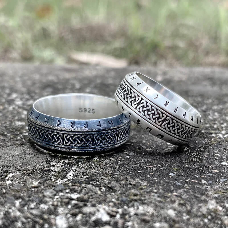 Rings featuring garnet for deep red finger beauty -Norse Runes Celtic Knot Sterling Silver Viking Ring