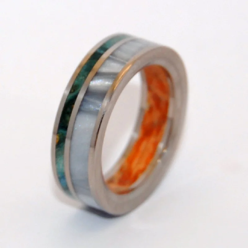 Rings featuring labradorite for mystic gemstone finger hues -Of Your Heart | Men's Wood & Titanium Wedding Ring