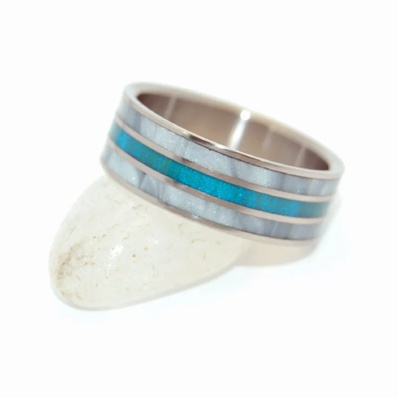 Rings inspired by moons with gemstone radiance -Peek Through Turquoise | Men's Turquoise & Titanium Wedding Ring