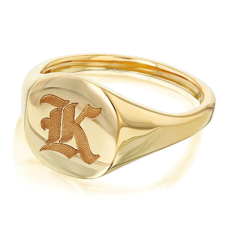 Rings perfect for teens with trendy stone designs -Personalized Signet Cushion 14k Yellow Gold