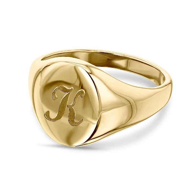 Rings made with eco-conscious stones for sustainability -Personalized Signet Oval 14k Yellow Gold