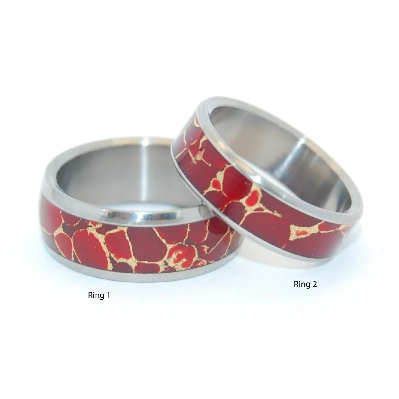 Rings inspired by waves with flowing stone designs -Red Jasper Wedding Set | Jasper Stone & Titanium - Unique Wedding Ring - Women's Wedding Ringh