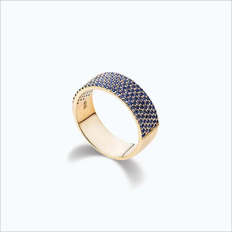 Twisted rings with woven bands for artistic beauty -Cigar Band 18K Gold Ring w. Blue Sapphire