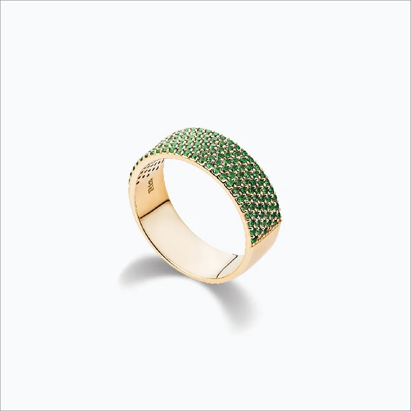 Rings featuring tourmaline for warm autumnal shine -Cigar Band 18K Gold Ring w. Tsavorite