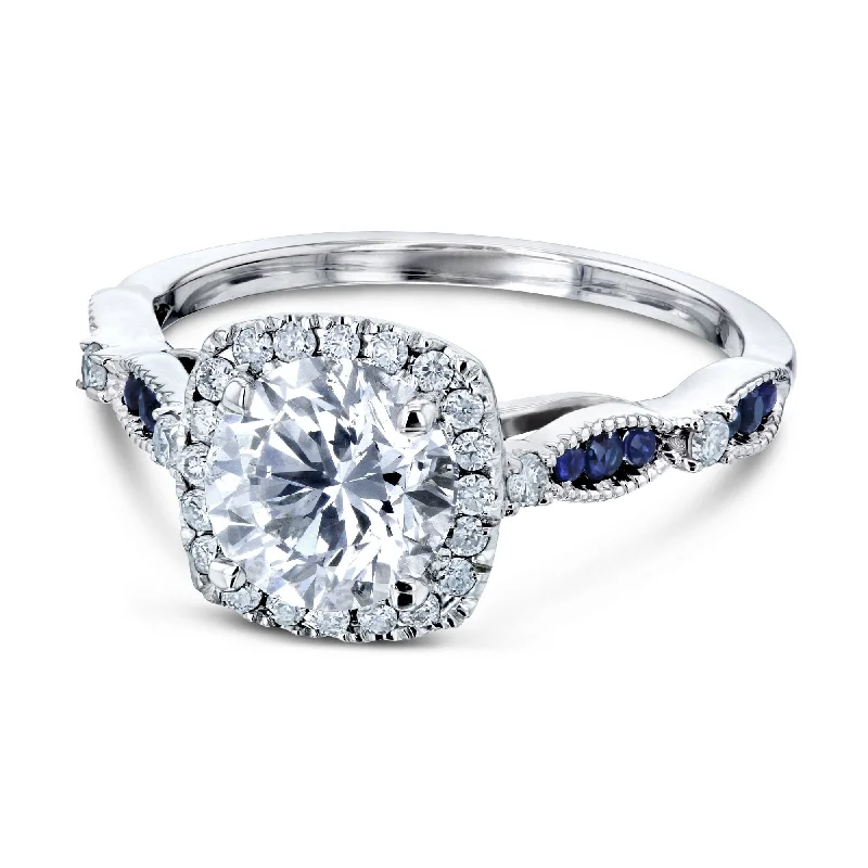 Crisp rings with modern shapes for finger chic -Round Diamond and Blue Sapphire Ring