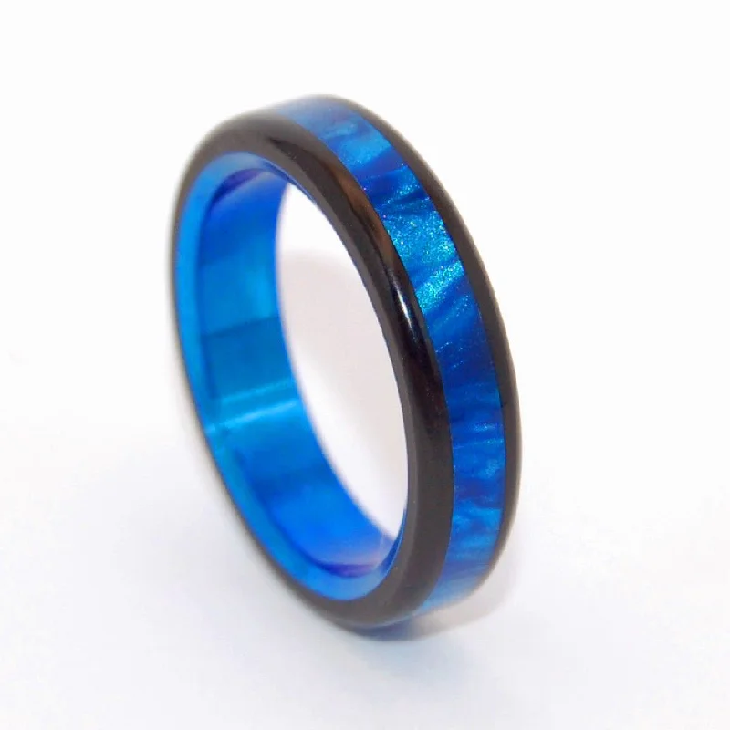 Boho rings with turquoise for earthy finger style -Rounded Blue Avec Tu | Men's Titanium & Blue Anodized Wedding Ring