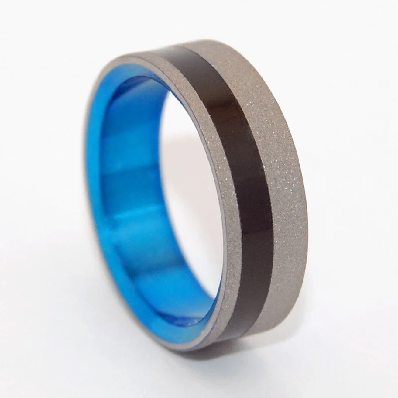 Rings perfect for teens with trendy stone designs -Sandblasted Heathcliff | Men's Water Buffalo Horn, Blue & Titanium Wedding Ring