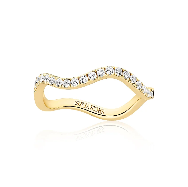 Soft rings with rose-cut stones for finger glow -Ellera Waves Gold Plated Ring w. Zirconia