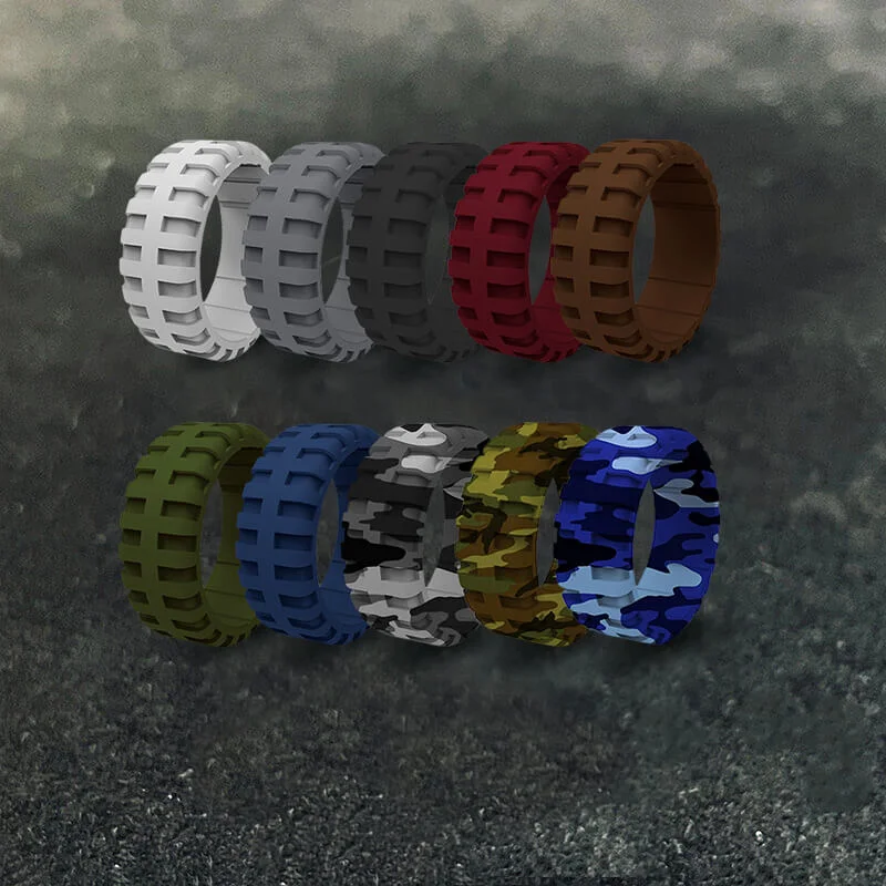 Rings inspired by flora with gemstone flower details -Simple Tire Pattern Silicone Ring