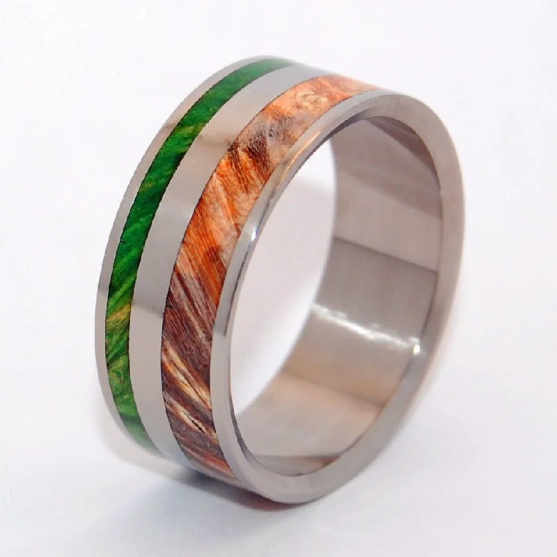 Rings featuring black diamonds for edgy finger shine -Spring Eternal | Men's Wood Wedding Ring