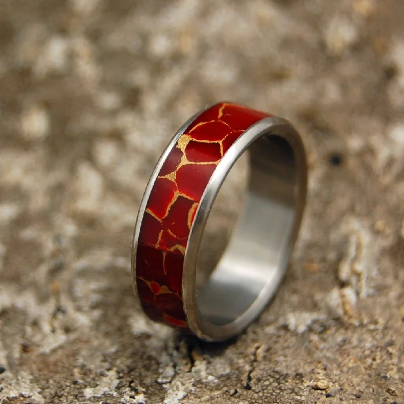 Rings inspired by flora with gemstone flower details -Stone Of Endurance | Men's Red Jasper Stone & Titanium Wedding Ring