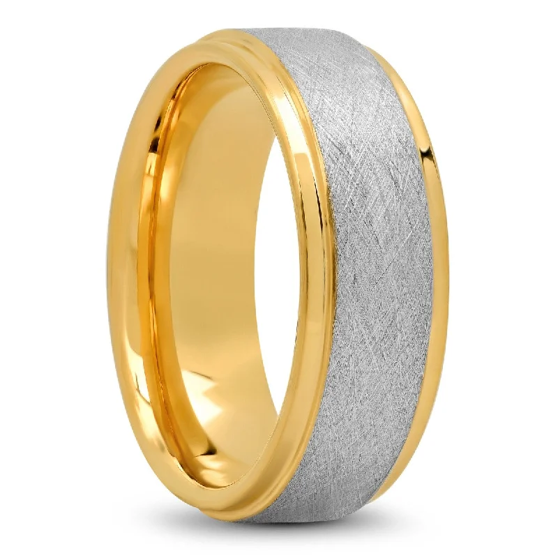 Open rings with airy bands for finger style -Tantalum Yellow IP Step Edge Scratch Finish, 8mm