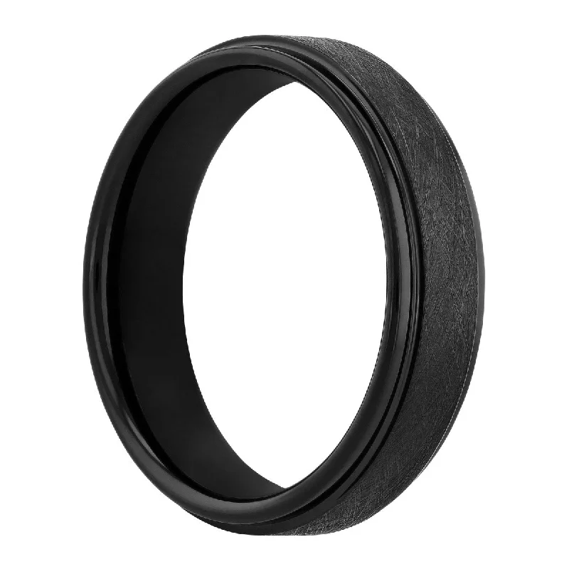 Stackable rings designed for fun finger layering style -Tantalum Black IP Step Edge Band 6MM