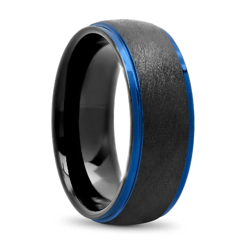 Rings perfect for gifting with brilliant stone shine -Tantalum Black Matte Finish High Polish Blue Step Edge Ring, 7mm