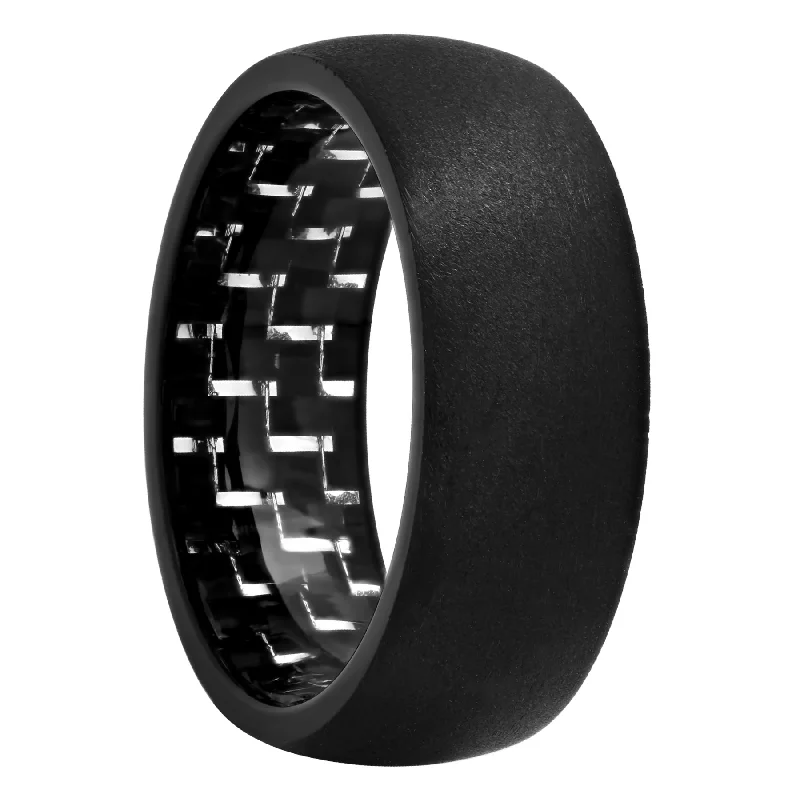 Rose gold rings for warm shimmering finger charm -Tantalum Matte Black Carbon Fiber Inside Band, 8mm