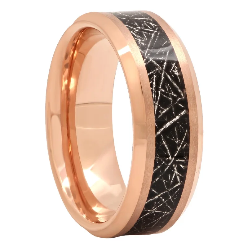 Colorful rings with multicolor stones for finger vibrancy -Tantalum Rose Gold Tone Avant-Garde Inlay, 8mm