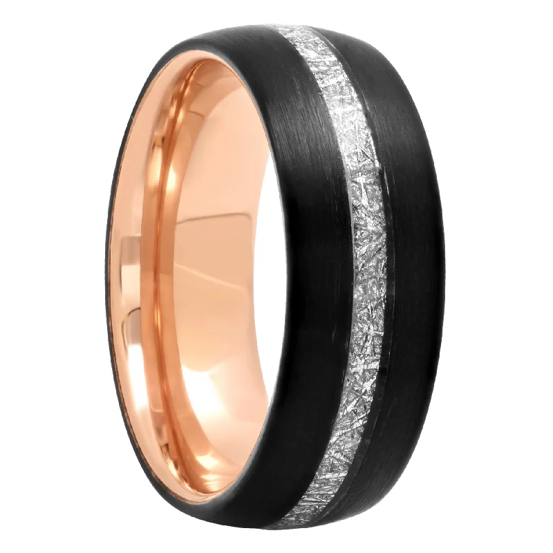 Rings perfect for layering with slim finger bands -Tantalum Two-Tone Rose And Black Frozen Center, 8mm