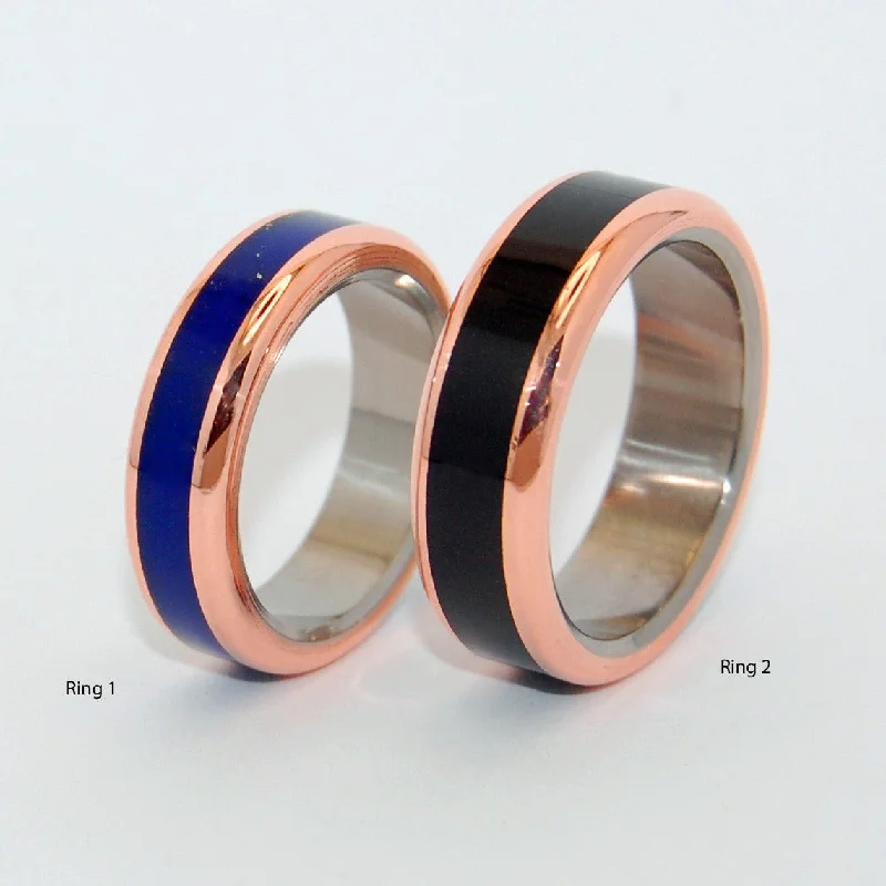 Rings inspired by flora with gemstone flower details -The Body Of Heaven | Titanium, Copper & Lapis Lazuli Stone Women's Wedding Ring