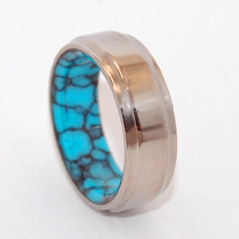 Rustic rings with hammered bands for textured flair -The Giver Turquoise | Men's Turquoise & Titanium Wedding Ring