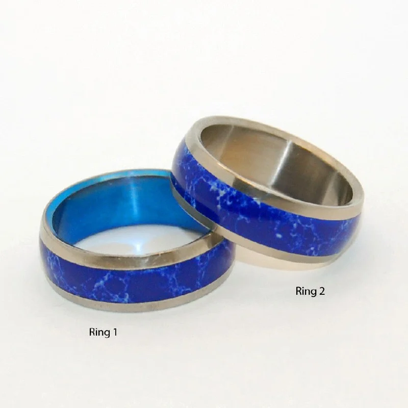 Open rings with airy bands for finger style -Poet's Stone | Sodalite Stone & Titanium Wedding Ring Set