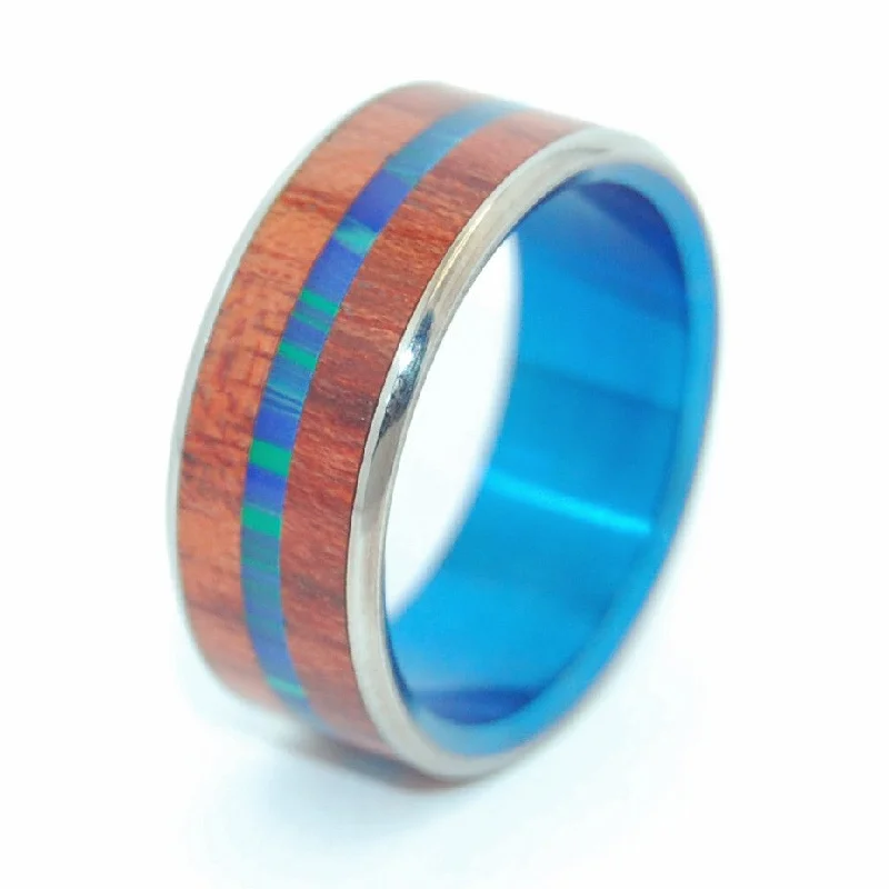 Rings featuring flexible bands for comfy finger fit -The Universe Is Full | Men's Blood Wood, Azurite Malachite Stone & Titanium Wedding Ring