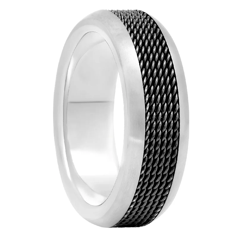 Rings featuring topaz for bright blue finger shine -Titanium Black Mesh Center Band, 8mm