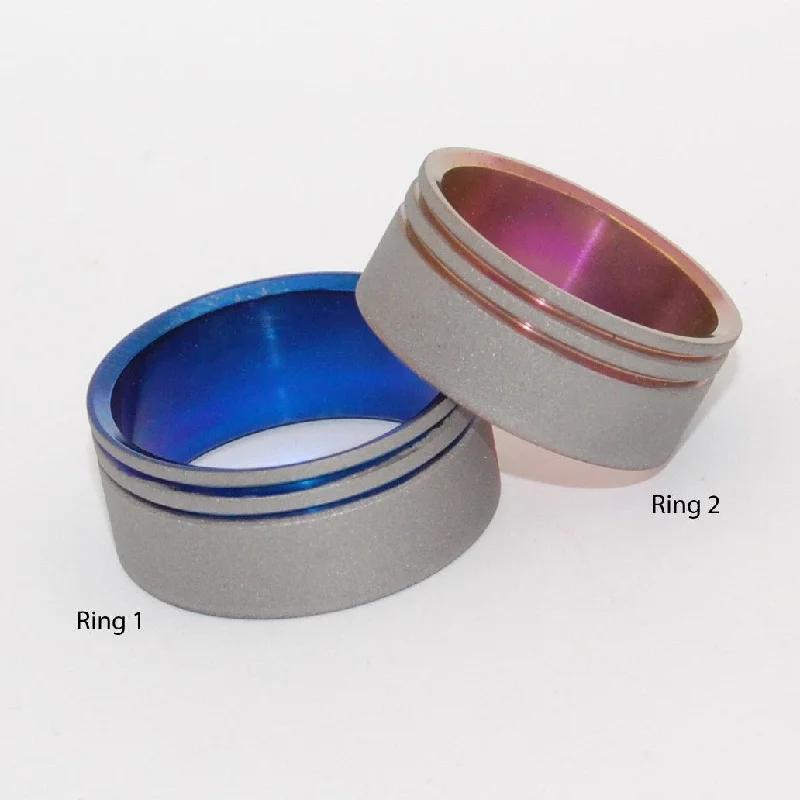 Dainty rings ideal for delicate finger embellishments -Future Pink & Blue | His & Hers Titanium Wedding Ring Set