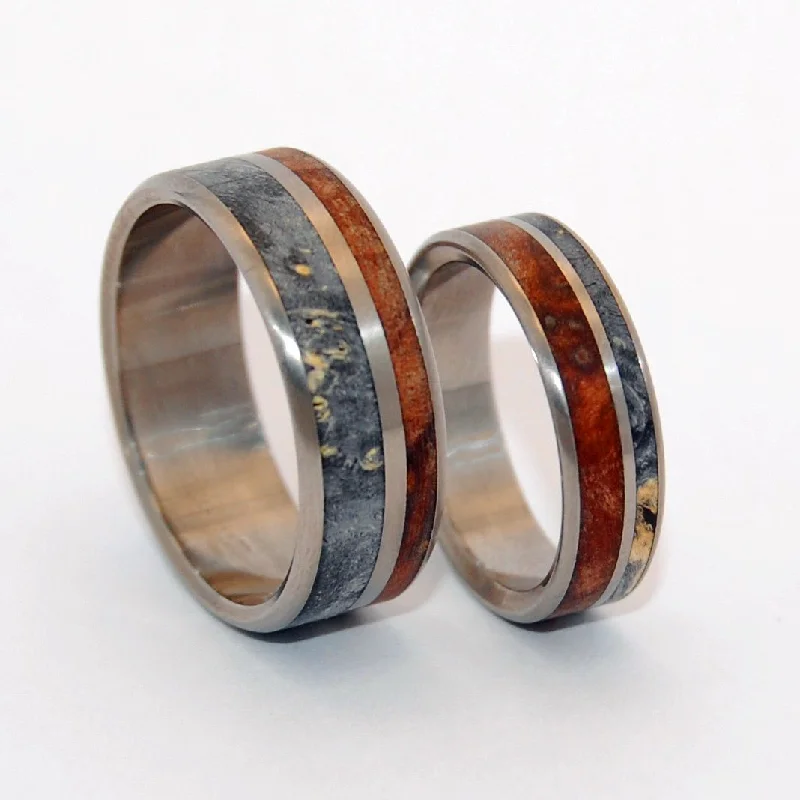 Rings with pave gemstones for extra finger sparkle -To Have And Hold | Dark Maple Wood & Black Box Elder Wood - Wooden Wedding Ring