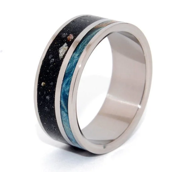 Rings crafted with recycled gems for green vibes -To Rise Above The Dark | Men's Concrete, Wood & Titanium Wedding Ring