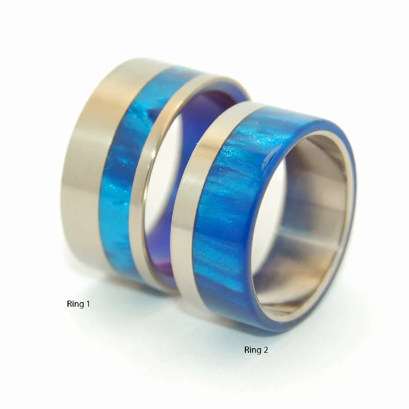 Rings with emerald stones for lush green radiance -To The Winds Promise | Blue Marbled Resin & Titanium - Unique Wedding Ring - Wedding Ring Set