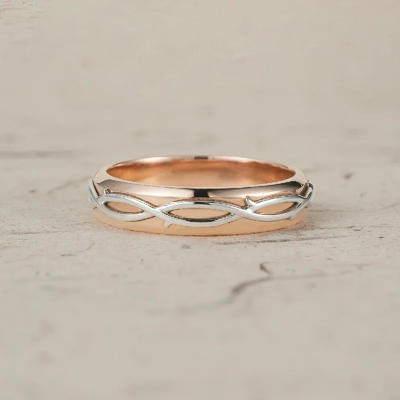 Bold rings with striking shapes for finger flair -Tow Tone Vine Inspired Men's Band - Ethan