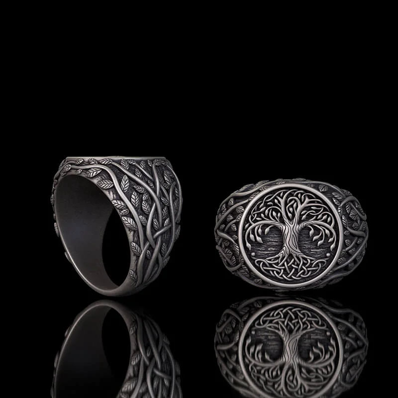 Drop rings with long gemstone finger elegance -Tree Of Life Yggdrasil Sterling Silver Viking Ring