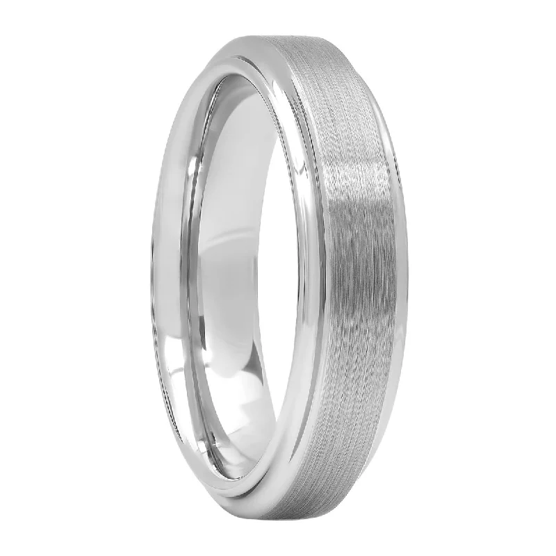 Light rings ideal for everyday finger comfort wear -Tungsten Textured Finish Step Edge Wedding Band, 6mm