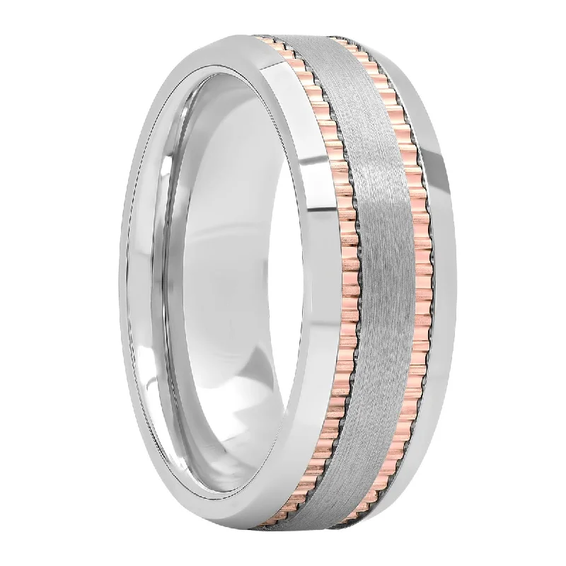 Rings featuring topaz for bright blue finger shine -Tungsten Rose Ip Milgrain Fashion Band, 8mm