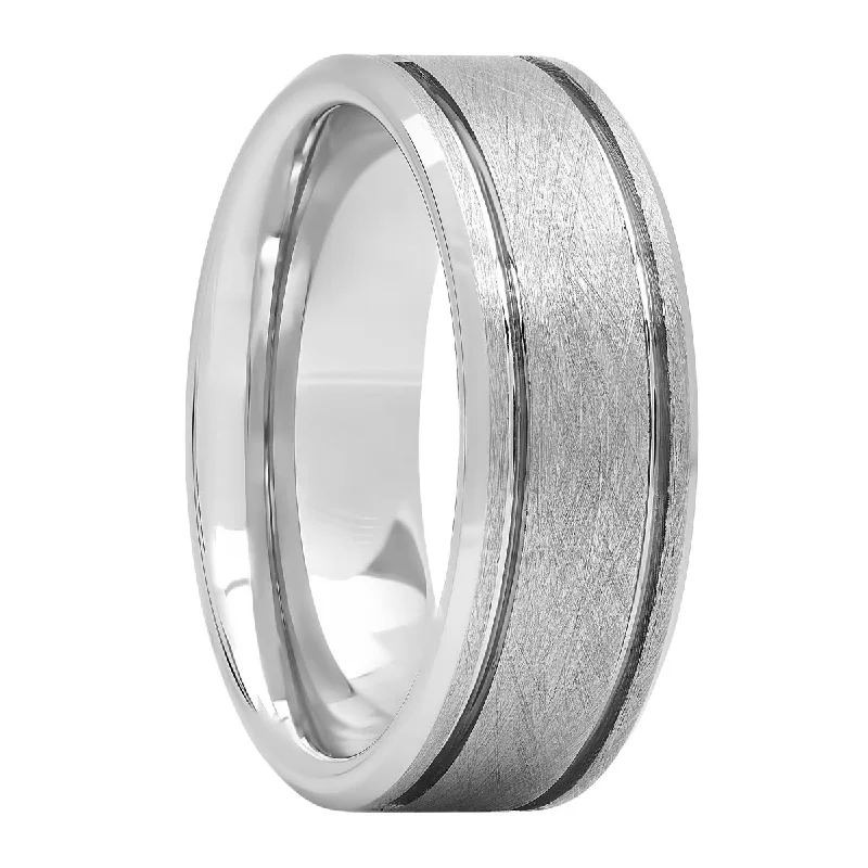 Rings featuring pearls for classic finger sophistication -Tungsten Scratch Finish Double Grooved Fashion Band, 8mm