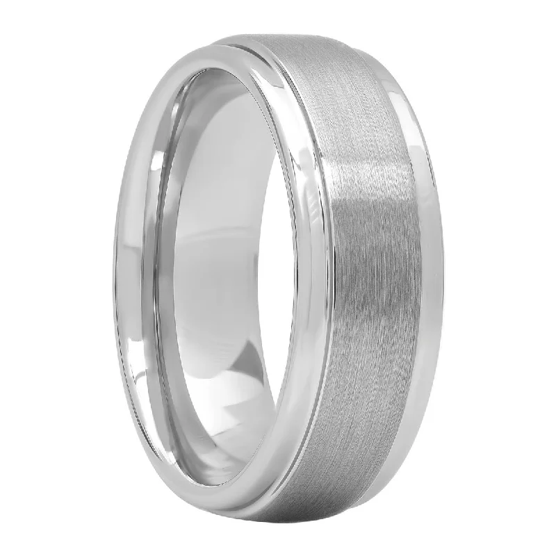 Rings inspired by stars with gemstone finger shine -Tungsten Step Edge Brush Finish Wedding Band, 8mm