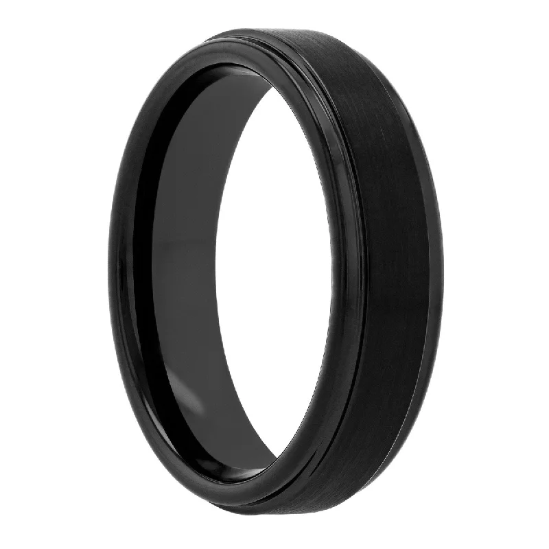 Secure rings with set stones for lasting wear -Tungsten Black IP Step Edge Band 6MM