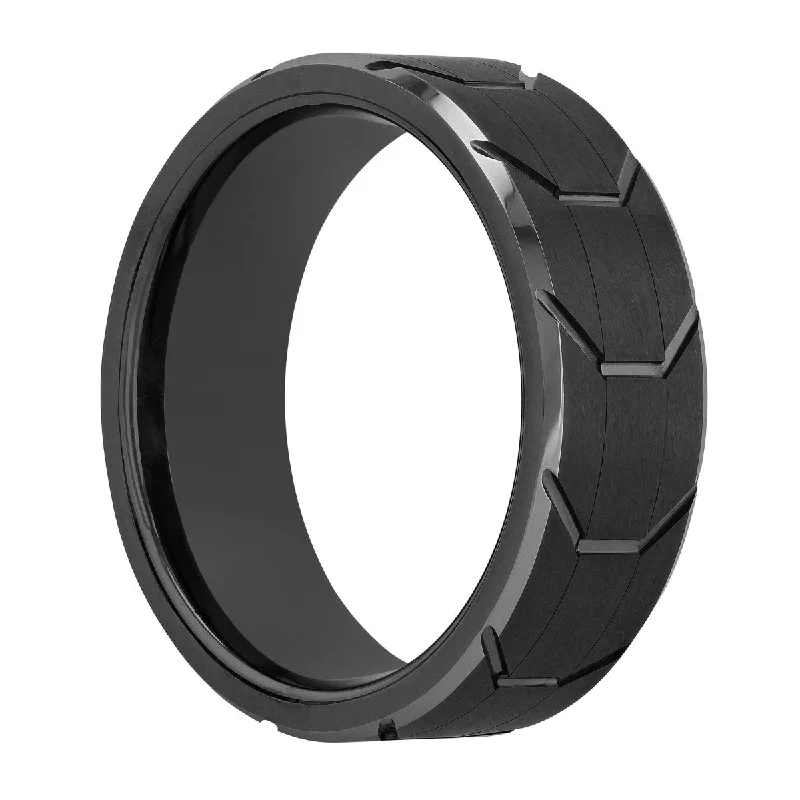 Quirky rings with offbeat stone finger designs -Tungsten Pattern Satin Finish Band 8MM