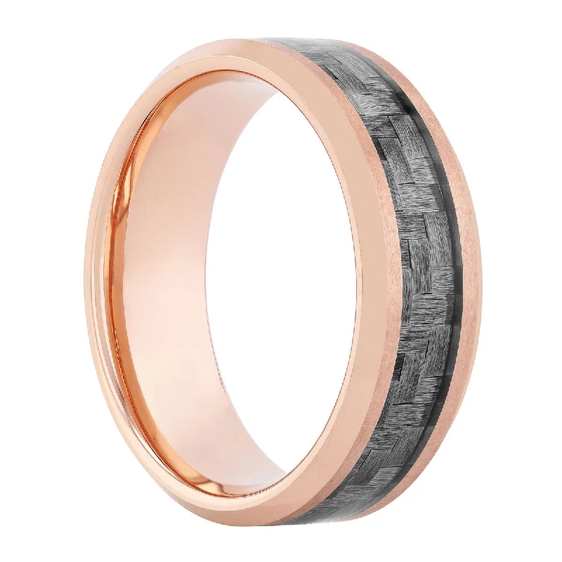 Rings featuring topaz for bright blue finger shine -Tungsten Rose IP W/Gray Carbon Fiber Inlay Band 8MM