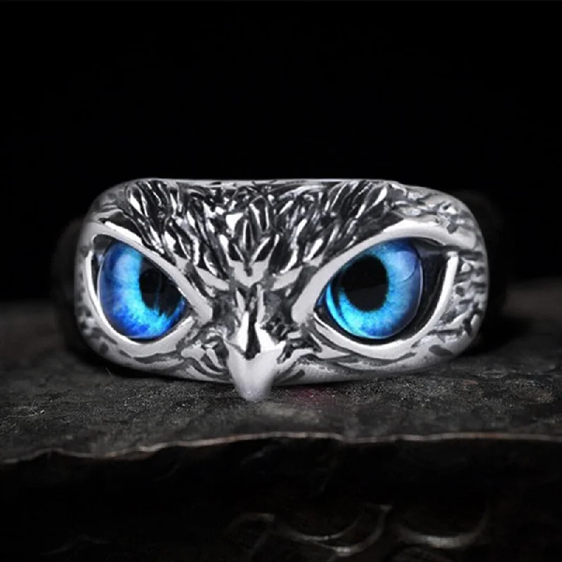 Wrapped rings with wire for boho finger charm -Vintage Owl Sterling Silver Animal Ring