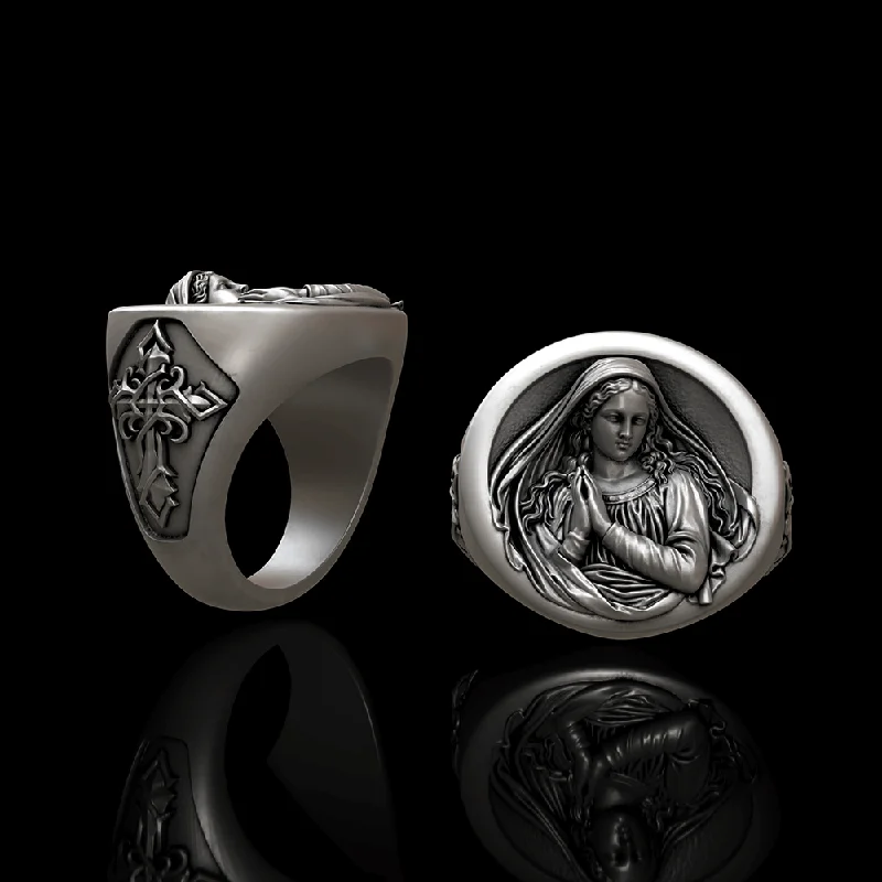 Rings perfect for gifting with brilliant stone shine -Virgin Mary Prayer Sterling Silver Ring