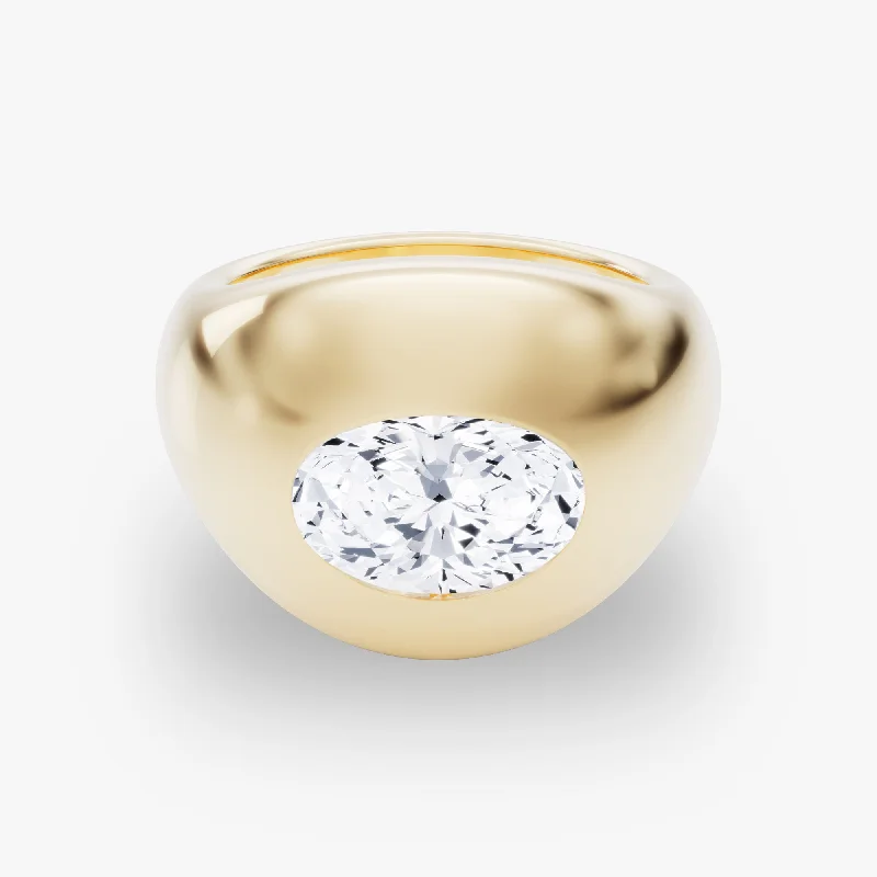 Chunky rings designed for loud finger fashion statements -Dome Band 14K Gold Ring w. 2.0ct Oval Lab-Grown Diamond