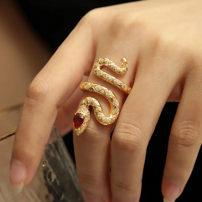 Rings perfect for layering with slim finger bands -Wholesale Gothic Snake Open Ring Halloween Gift Ring