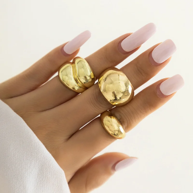 Rings featuring citrine for golden finger radiance -Wholesale Metal Texture Glossy Exaggerated Geometric Opening Ring Set