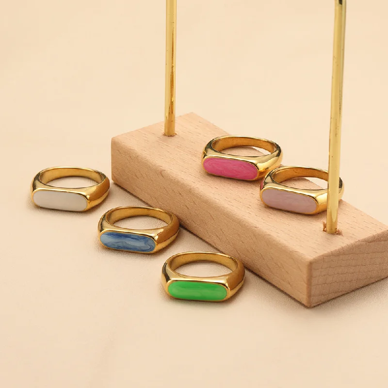 Boho rings with turquoise for earthy finger style -Wholesale Multicolor Oil Drop Geometric Titanium Steel Gold Plated Ring